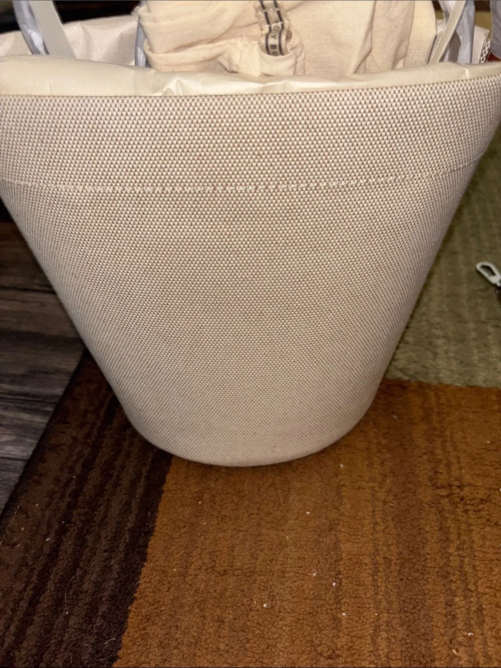 Tory Burch Beige Canvas Bucket Tote with Logo Medallion